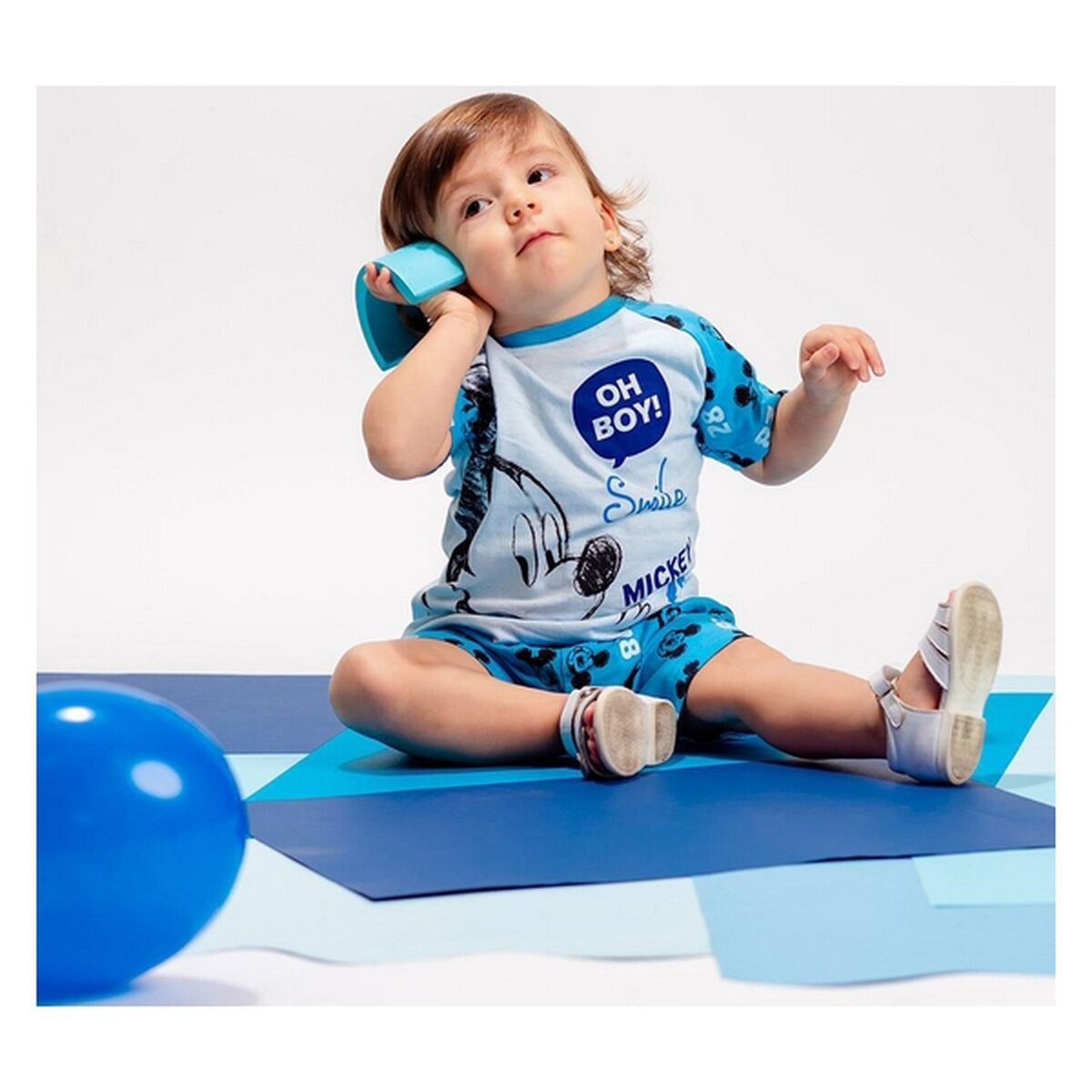 Pyjama Enfant Mickey Mouse Bleu – Ensemble Été 100 % Coton