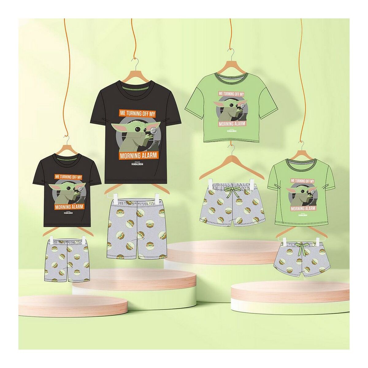 Pyjama Été Enfant – The Mandalorian (Baby Yoda) 100 % Coton Vert Clair