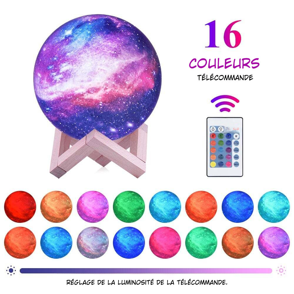 Lampe Lune 3D Galaxy – Veilleuse Multicolore avec Télécommande & Recharge USB