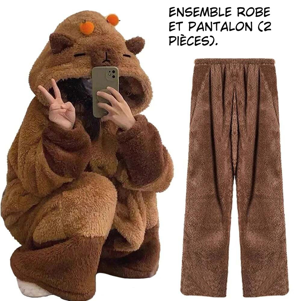 Pyjama Cosplay Capybara Hiver – Kigurumi Doux Adulte | Combinaison Chaude Fantaisie Détente & Dodo