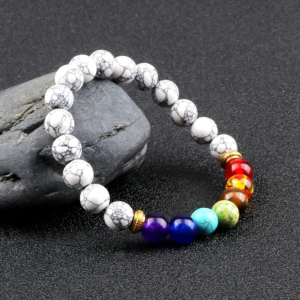 Bracelets 7 Chakras en Pierres Naturelles & Lave – Lot de 2 Bijoux Reiki Ajustables