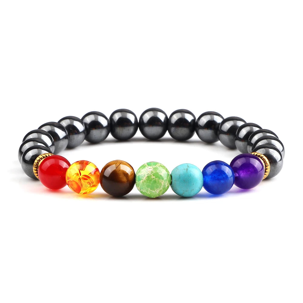 Bracelets 7 Chakras en Pierres Naturelles & Lave – Lot de 2 Bijoux Reiki Ajustables