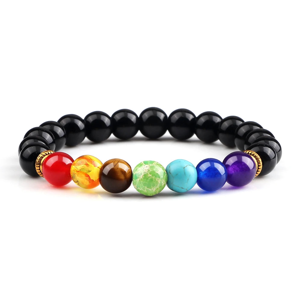 Bracelets 7 Chakras en Pierres Naturelles & Lave – Lot de 2 Bijoux Reiki Ajustables