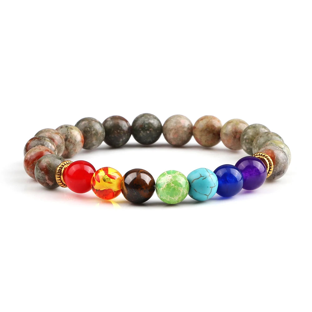 Bracelets 7 Chakras en Pierres Naturelles & Lave – Lot de 2 Bijoux Reiki Ajustables