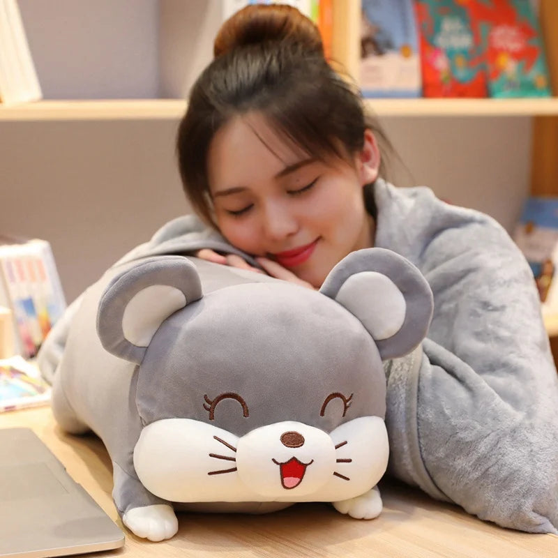 Coussin Peluche Animal 40 cm – Hamster, Cochon ou Souris