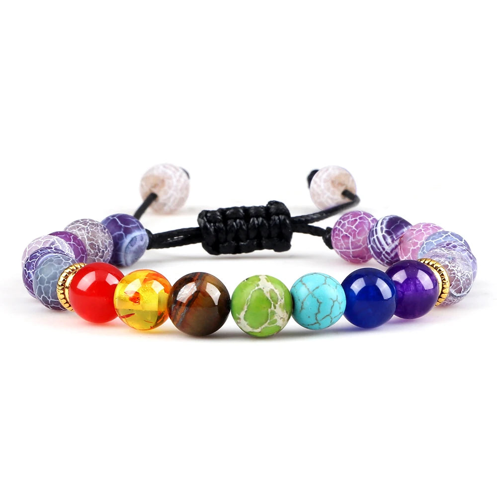 Bracelets 7 Chakras en Pierres Naturelles & Lave – Lot de 2 Bijoux Reiki Ajustables
