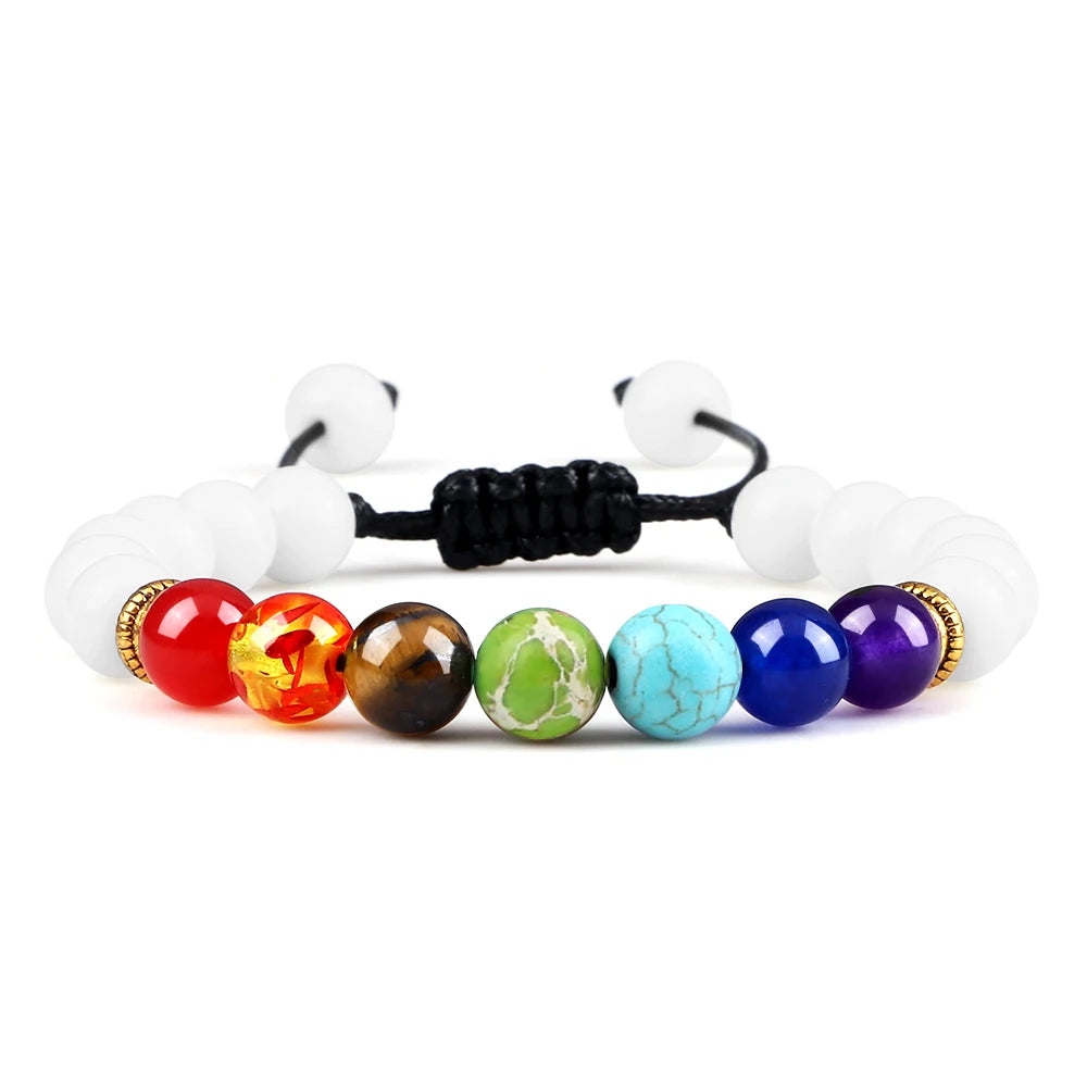 Bracelets 7 Chakras en Pierres Naturelles & Lave – Lot de 2 Bijoux Reiki Ajustables