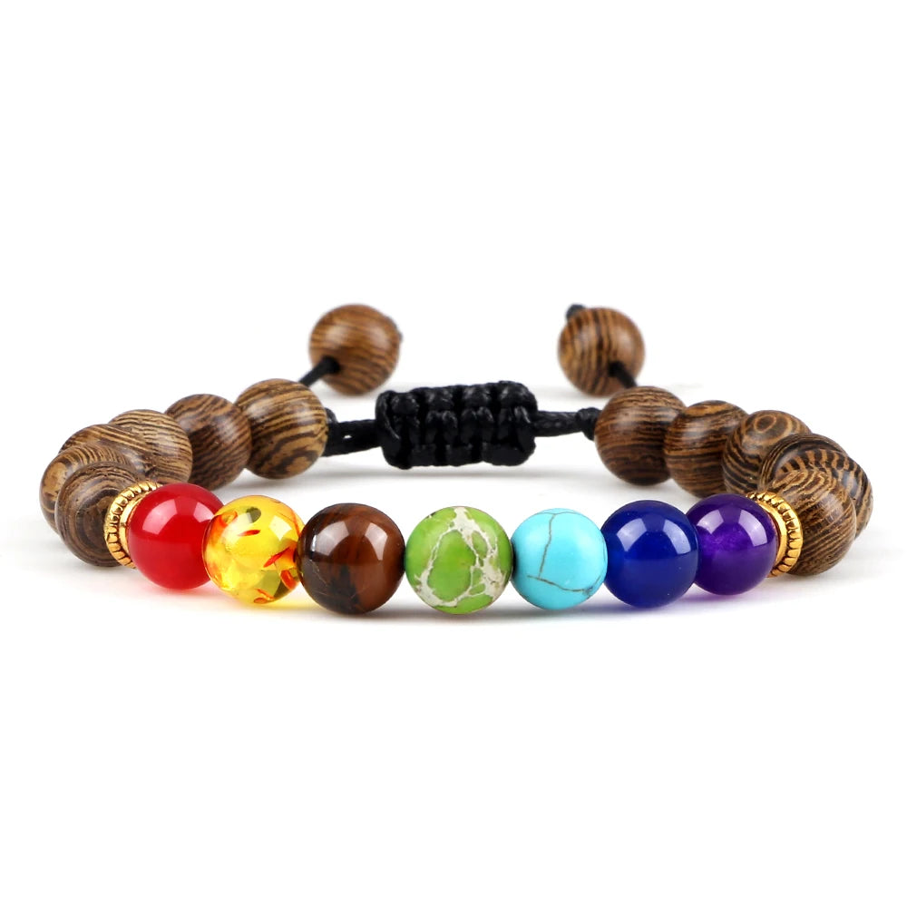 Bracelets 7 Chakras en Pierres Naturelles & Lave – Lot de 2 Bijoux Reiki Ajustables