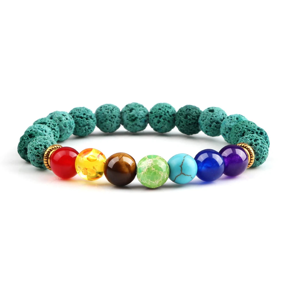 Bracelets 7 Chakras en Pierres Naturelles & Lave – Lot de 2 Bijoux Reiki Ajustables