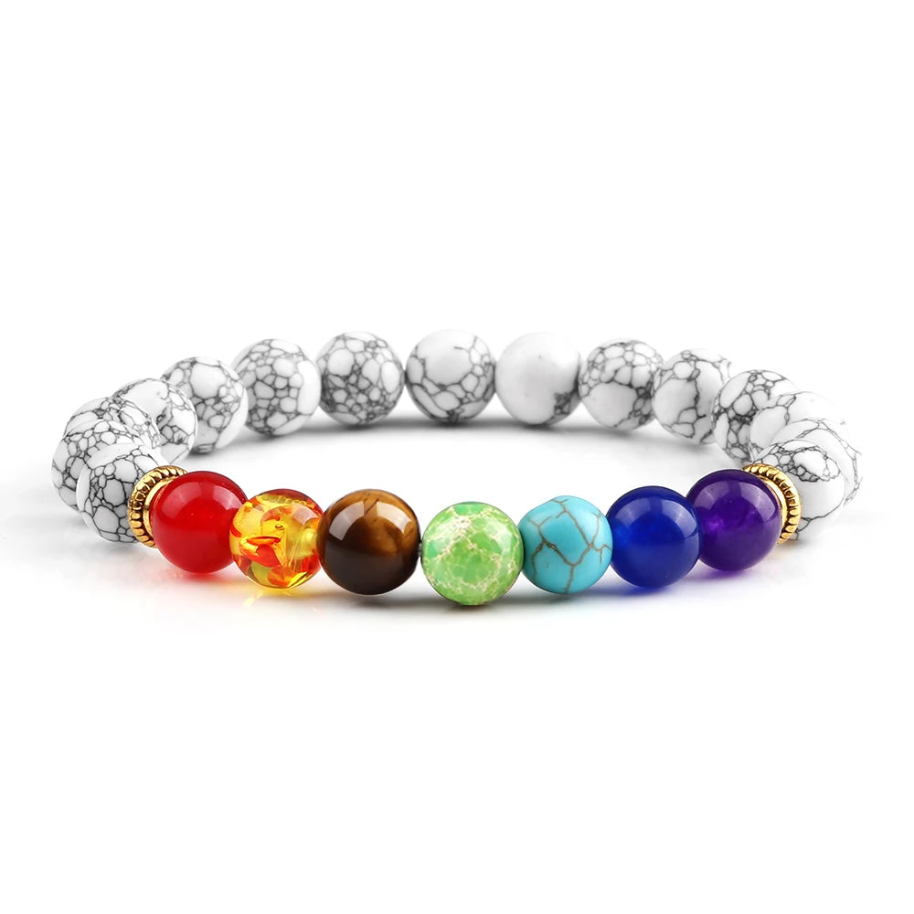 Bracelets 7 Chakras en Pierres Naturelles & Lave – Lot de 2 Bijoux Reiki Ajustables