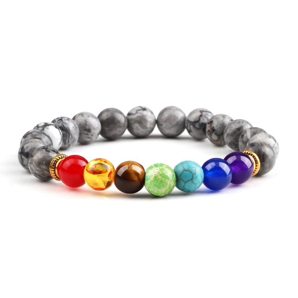 Bracelets 7 Chakras en Pierres Naturelles & Lave – Lot de 2 Bijoux Reiki Ajustables