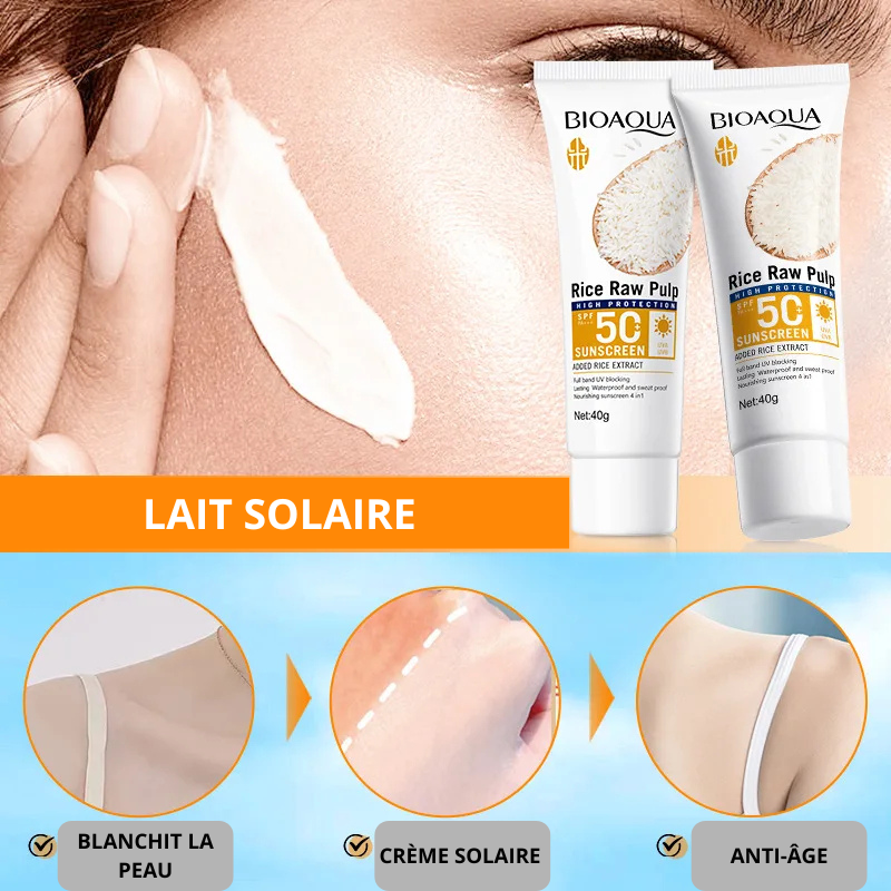 BIOAQUA Écran Solaire Visage & Corps au Riz – SPF 50+ | Protection UV Éclaircissante & Hydratante