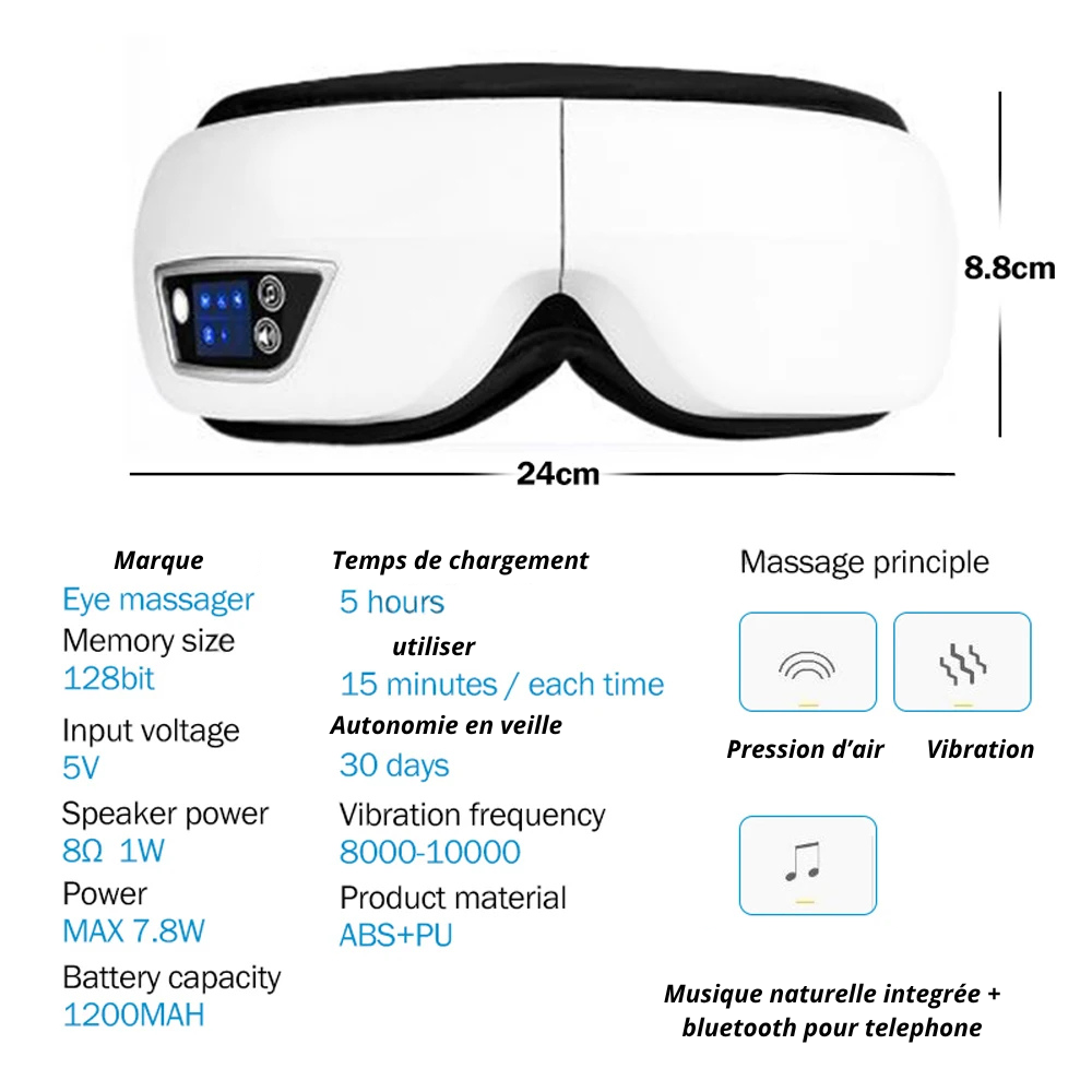 Masque de Massage Intelligent pour les Yeux 6D – Vibrations, Airbags & Musique Relaxante