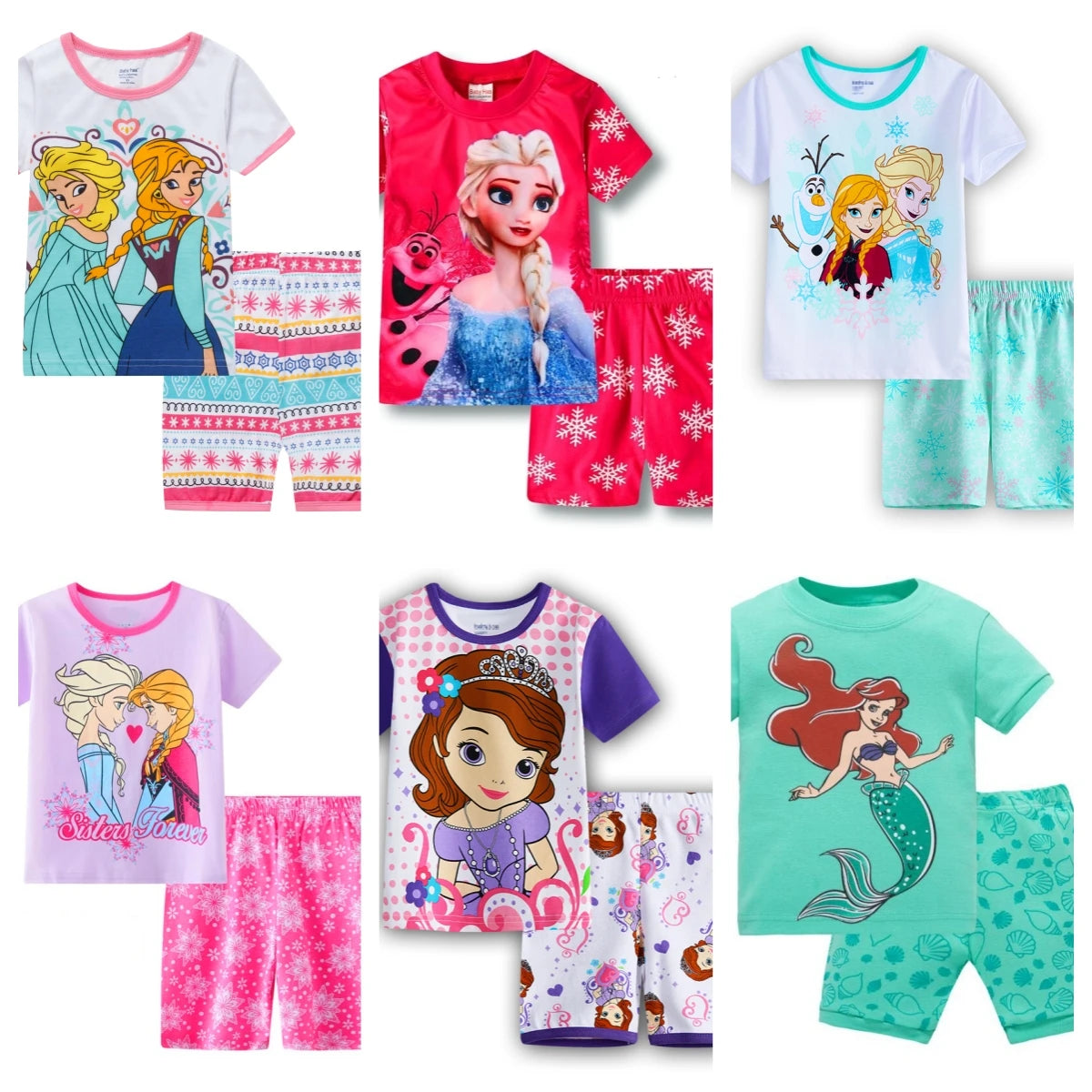 Pyjama Été Enfant – Ensemble Coton à Manches Courtes Elsa, Minnie & Autres Motifs | Fille & Bébé