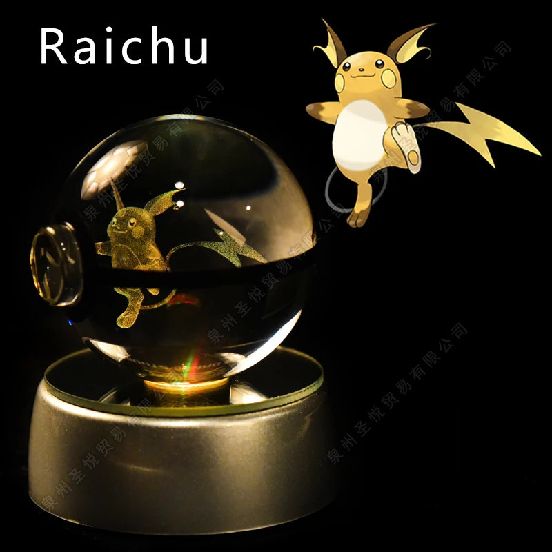 Boule Pokémon Cristal 3D avec Lumière – Pikachu, Gengar, Mewtwo | Pokéball Lumineuse Cadeau Enfant