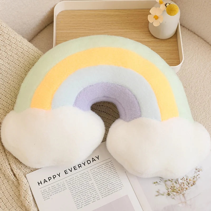 Coussins Peluche Décoratifs – Formes Ciel & Nature | Étoile, Lune, Fleur, Cœur, Arc-en-ciel