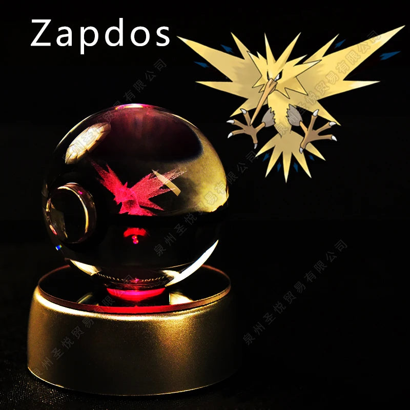 Boule Pokémon Cristal 3D avec Lumière – Pikachu, Gengar, Mewtwo | Pokéball Lumineuse Cadeau Enfant