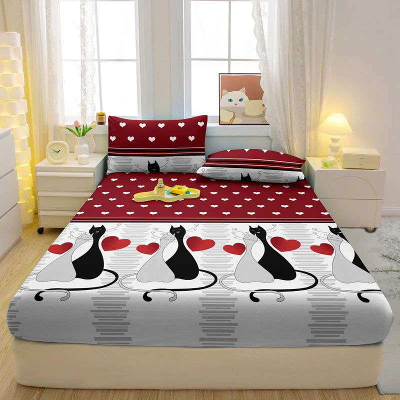 Drap-Housse Mat Imprimé – Motifs Animaux Ludiques | Housse de Lit Cartoon pour Chambre Enfant ou Adulte