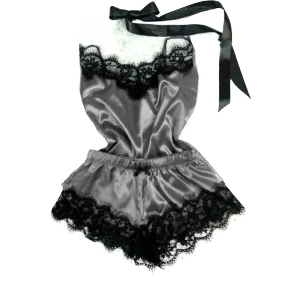 Ensemble Pyjama Satin & Dentelle Femme – Caraco et Short Sexy Été