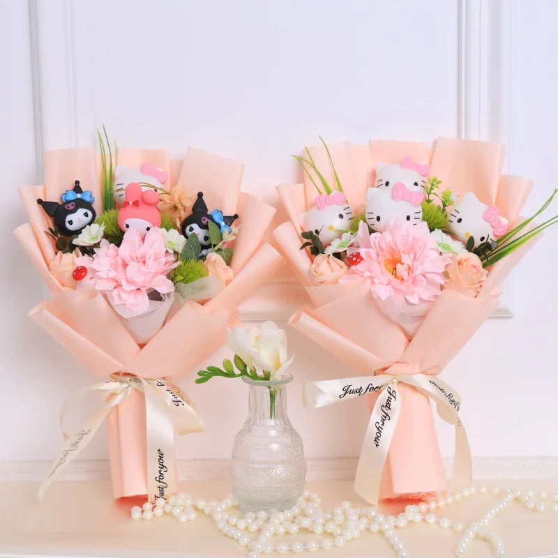Bouquet Hello Kitty Kawaii – Peluche + Fleurs Artificielles