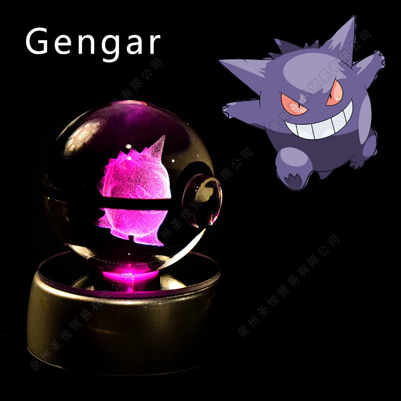 Boule Pokémon Cristal 3D avec Lumière – Pikachu, Gengar, Mewtwo | Pokéball Lumineuse Cadeau Enfant