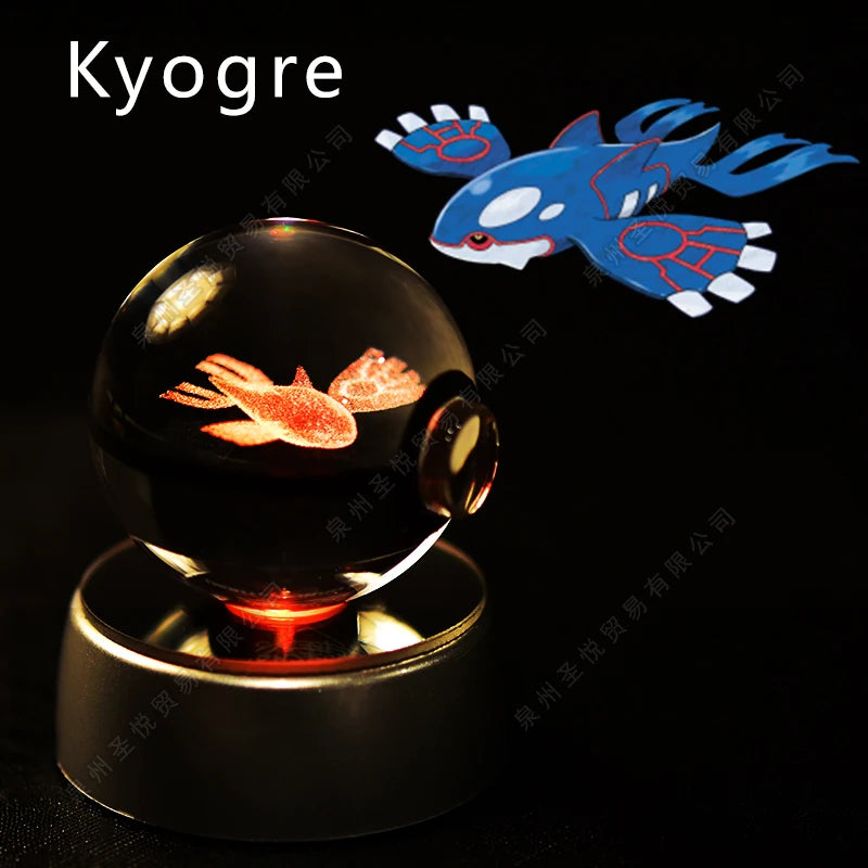 Boule Pokémon Cristal 3D avec Lumière – Pikachu, Gengar, Mewtwo | Pokéball Lumineuse Cadeau Enfant