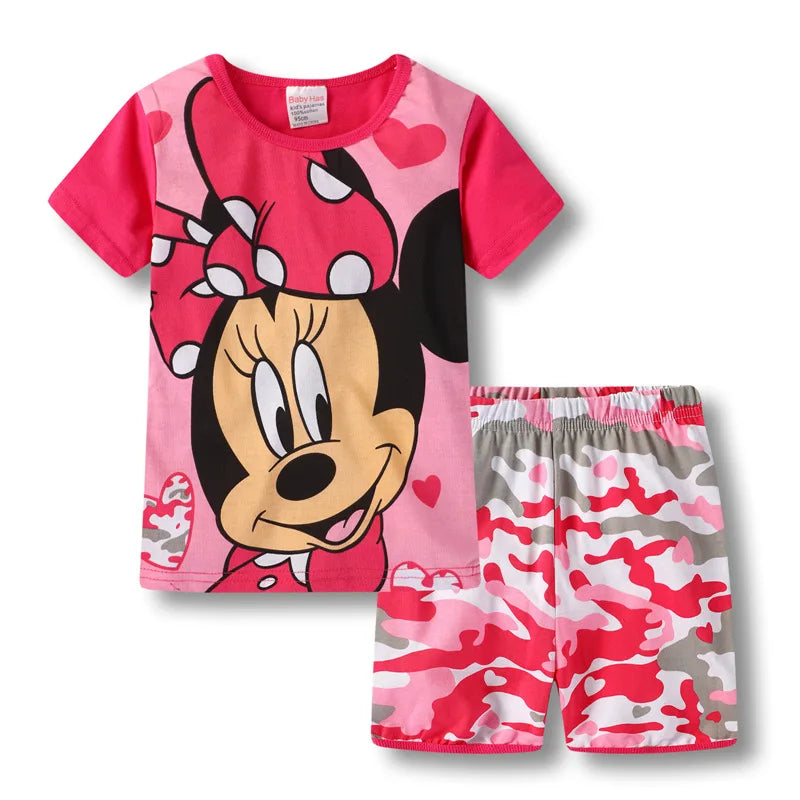 Pyjama Été Enfant – Ensemble Coton à Manches Courtes Elsa, Minnie & Autres Motifs | Fille & Bébé