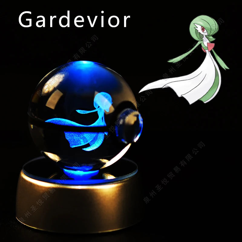 Boule Pokémon Cristal 3D avec Lumière – Pikachu, Gengar, Mewtwo | Pokéball Lumineuse Cadeau Enfant