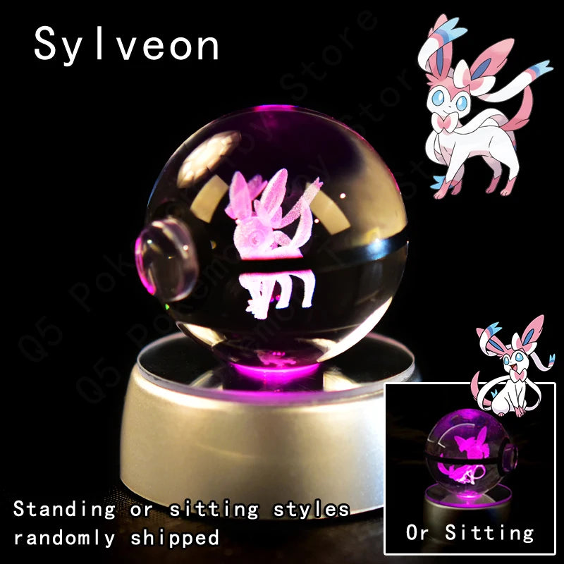 Boule Pokémon Cristal 3D avec Lumière – Pikachu, Gengar, Mewtwo | Pokéball Lumineuse Cadeau Enfant