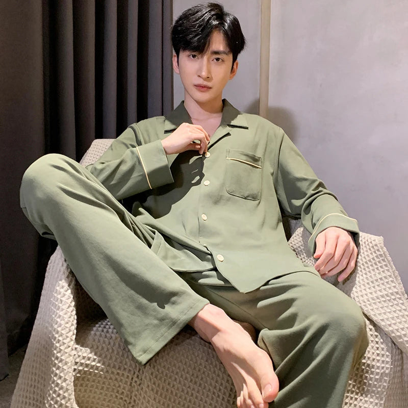 Pyjama Homme Léger – Ensemble 2 Pièces Manches Longues | Printemps & Automne | Coupe Décontractée Jeune