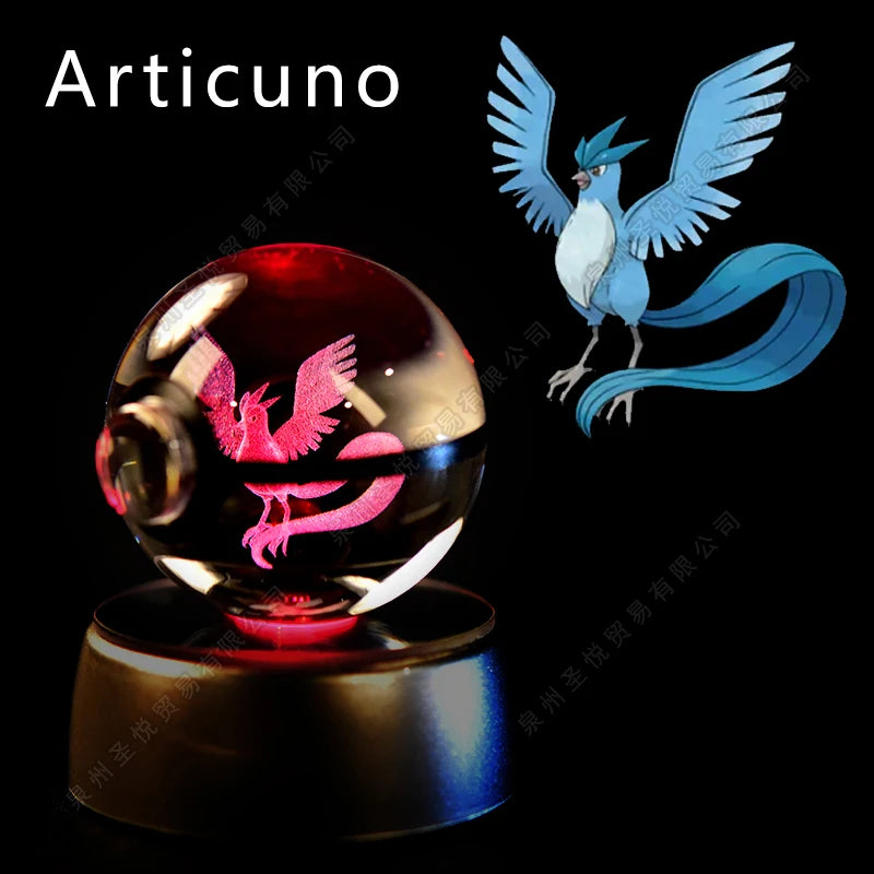 Boule Pokémon Cristal 3D avec Lumière – Pikachu, Gengar, Mewtwo | Pokéball Lumineuse Cadeau Enfant