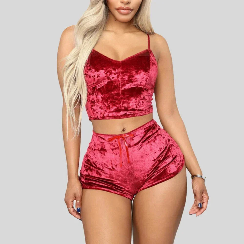 Pyjama Femme Velours – Ensemble 2 Pièces Débardeur & Short | Douceur Chic pour la Maison