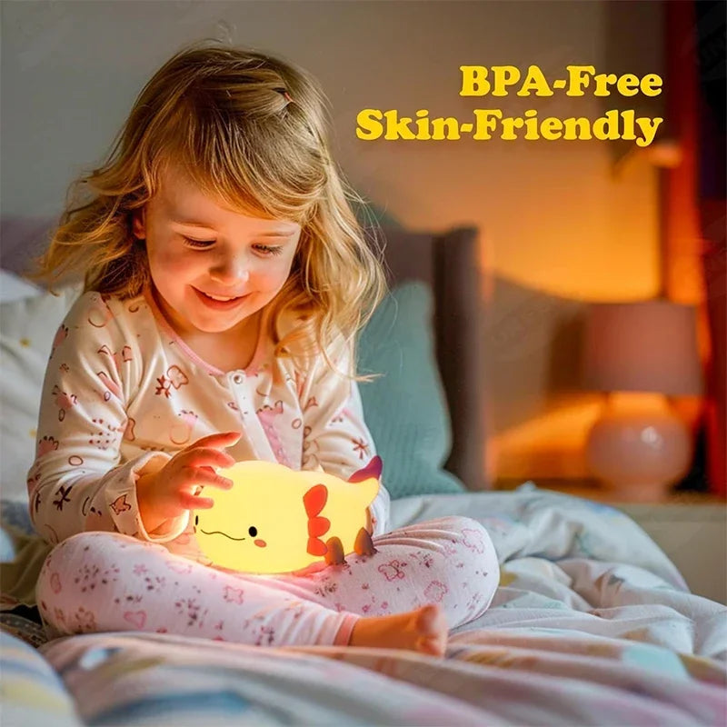 Veilleuse Axolotl Silicone Tactile – Lampe USB Rechargeable pour Enfants & Bébés | Lumière Douce & Apaisante
