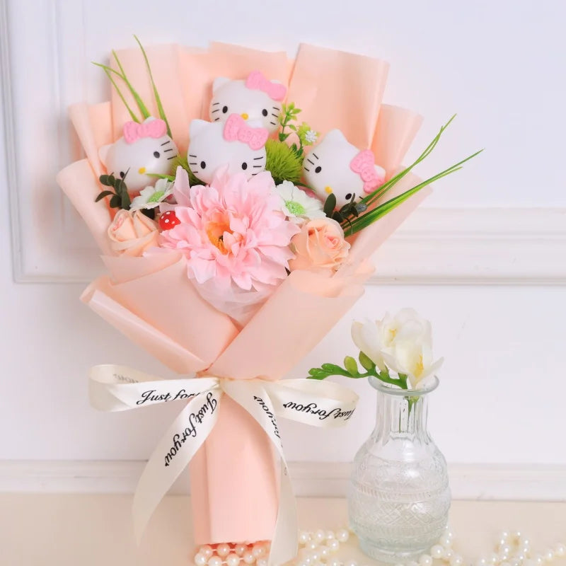 Bouquet Hello Kitty Kawaii – Peluche + Fleurs Artificielles