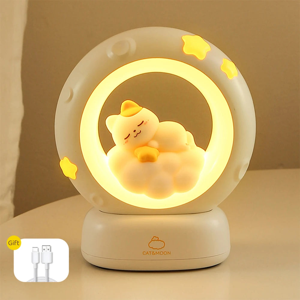 Veilleuse Lune Animaux – Lapin, Chat ou Panda