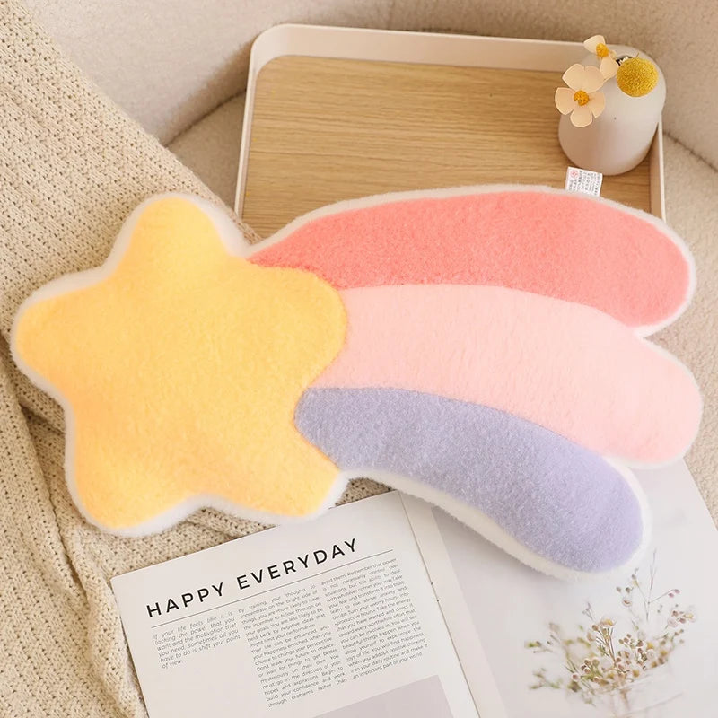 Coussins Peluche Décoratifs – Formes Ciel & Nature | Étoile, Lune, Fleur, Cœur, Arc-en-ciel