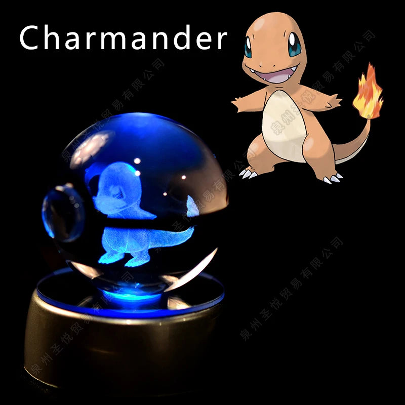 Boule Pokémon Cristal 3D avec Lumière – Pikachu, Gengar, Mewtwo | Pokéball Lumineuse Cadeau Enfant