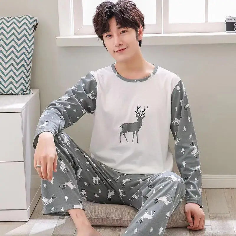 Pyjamas Homme – Manches Longues, Rayures & Motif Cartoon