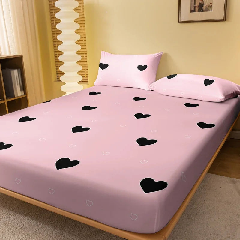 Drap-Housse Coton Mat Imprimé Cœur Géométrique – Design Moderne pour Lit Double ou Simple | Confort & Élégance