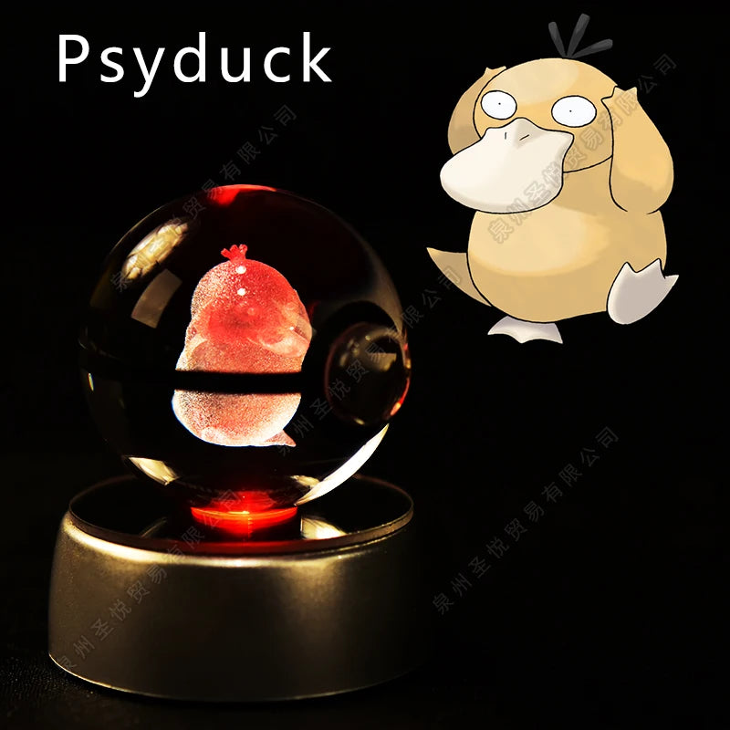 Boule Pokémon Cristal 3D avec Lumière – Pikachu, Gengar, Mewtwo | Pokéball Lumineuse Cadeau Enfant