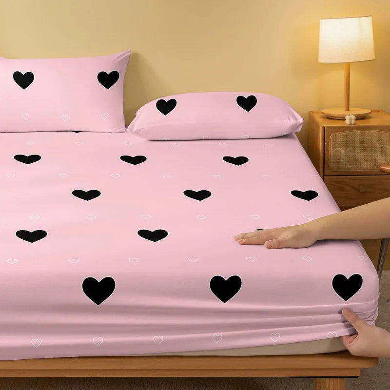Drap-Housse Coton Mat Imprimé Cœur Géométrique – Design Moderne pour Lit Double ou Simple | Confort & Élégance
