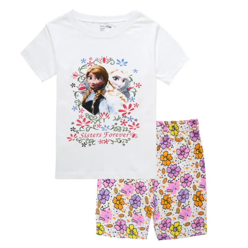 Pyjama Été Enfant – Ensemble Coton à Manches Courtes Elsa, Minnie & Autres Motifs | Fille & Bébé