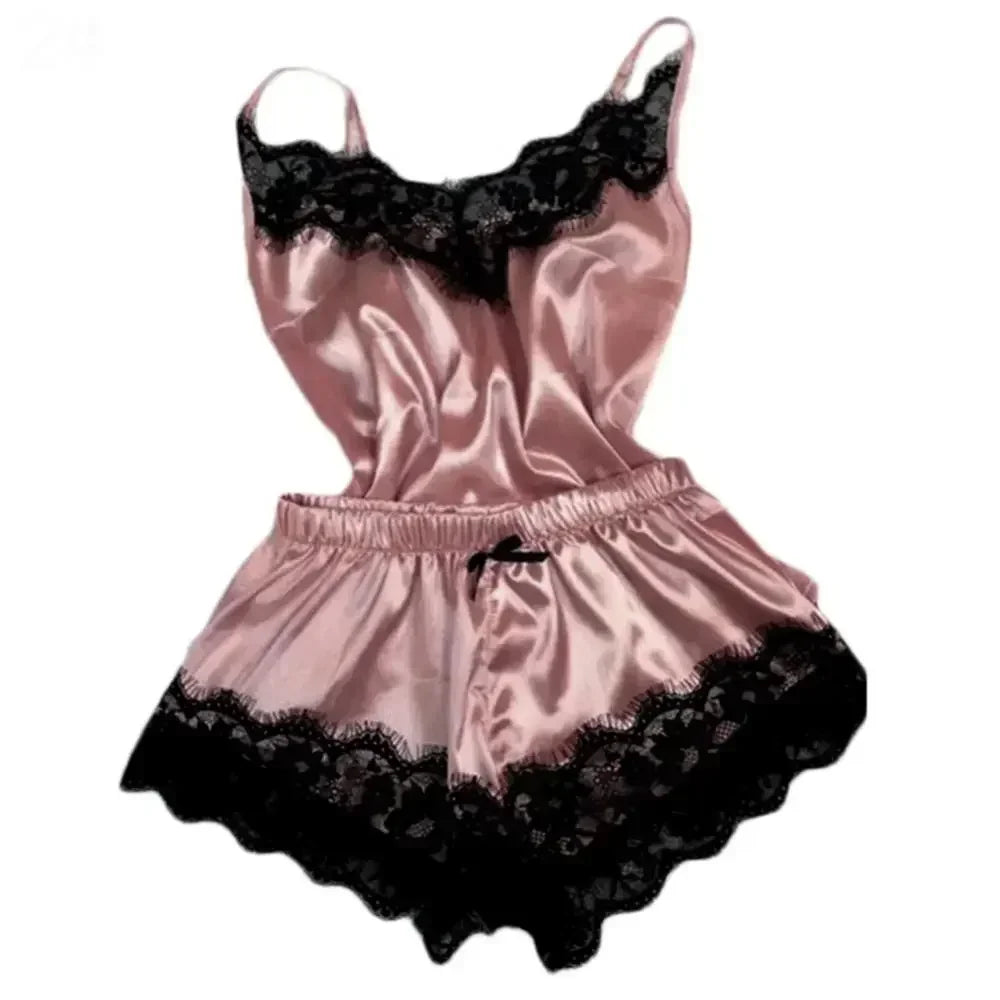 Ensemble Pyjama Satin & Dentelle Femme – Caraco et Short Sexy Été