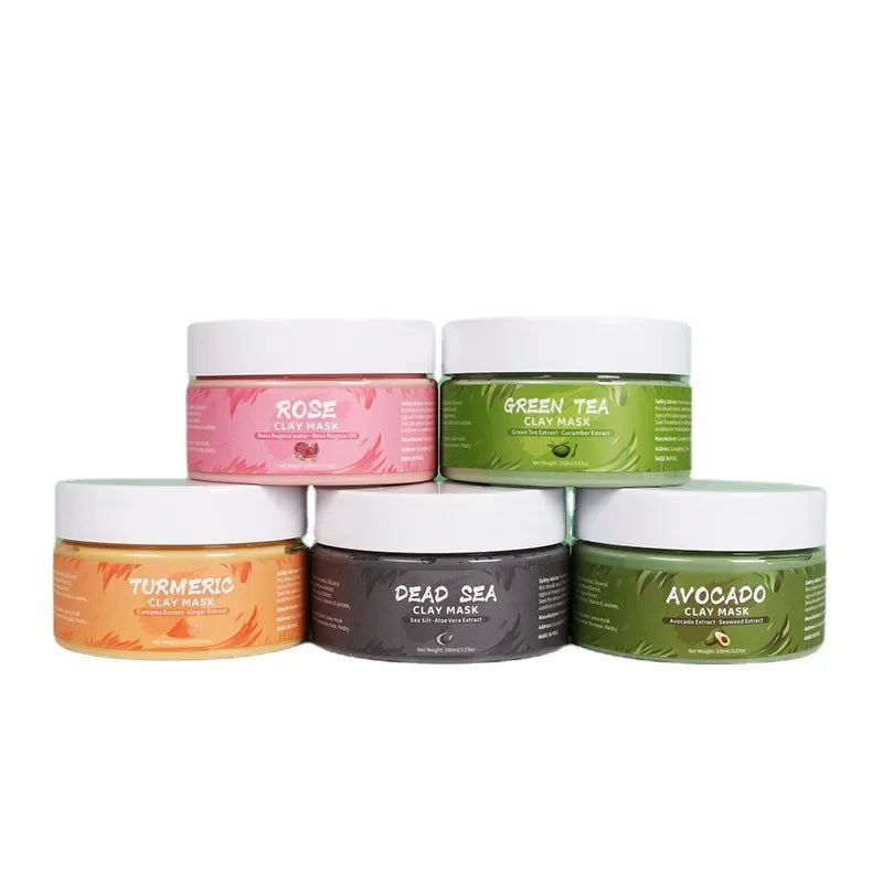 Masque Visage à l’Argile – Curcuma, Rose, Avocat, Thé Vert | Soin Purifiant & Éclat Naturel