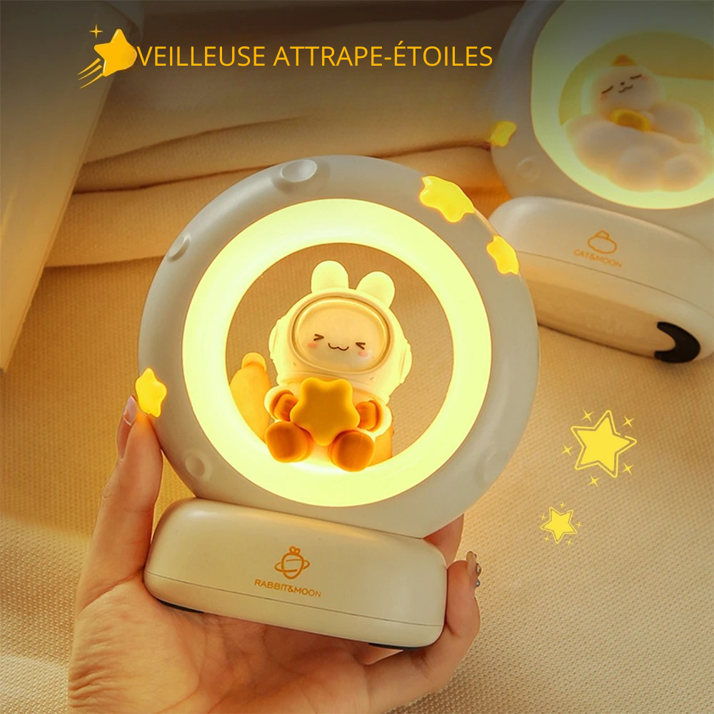 Veilleuse Lune Animaux – Lapin, Chat ou Panda