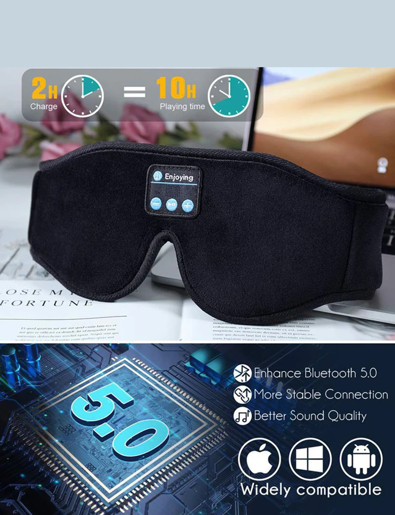 Sleep mask with headphones, 3D contour, night mask for men and women.