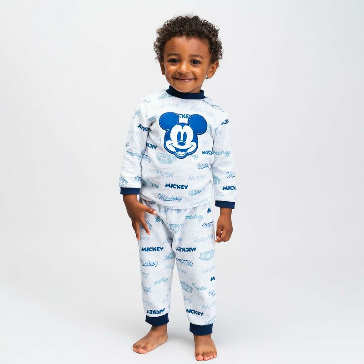 Pyjama Bébé Mickey Mouse Gris – 100 % Coton Manches Longues