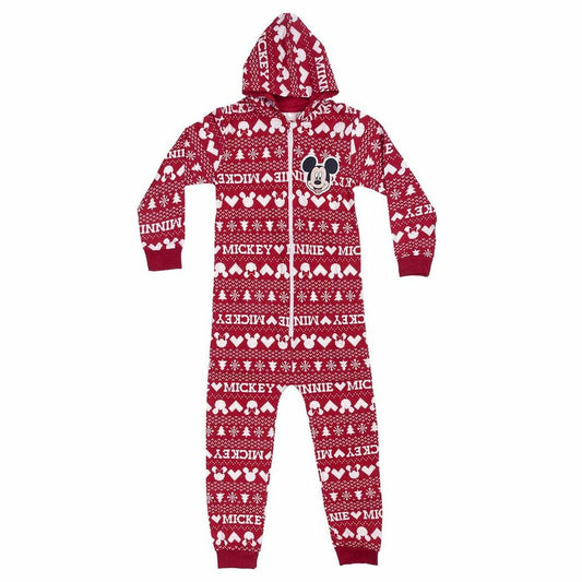 Pyjama Combinaison Enfant Mickey Mouse – 100 % Coton Rouge à Capuche