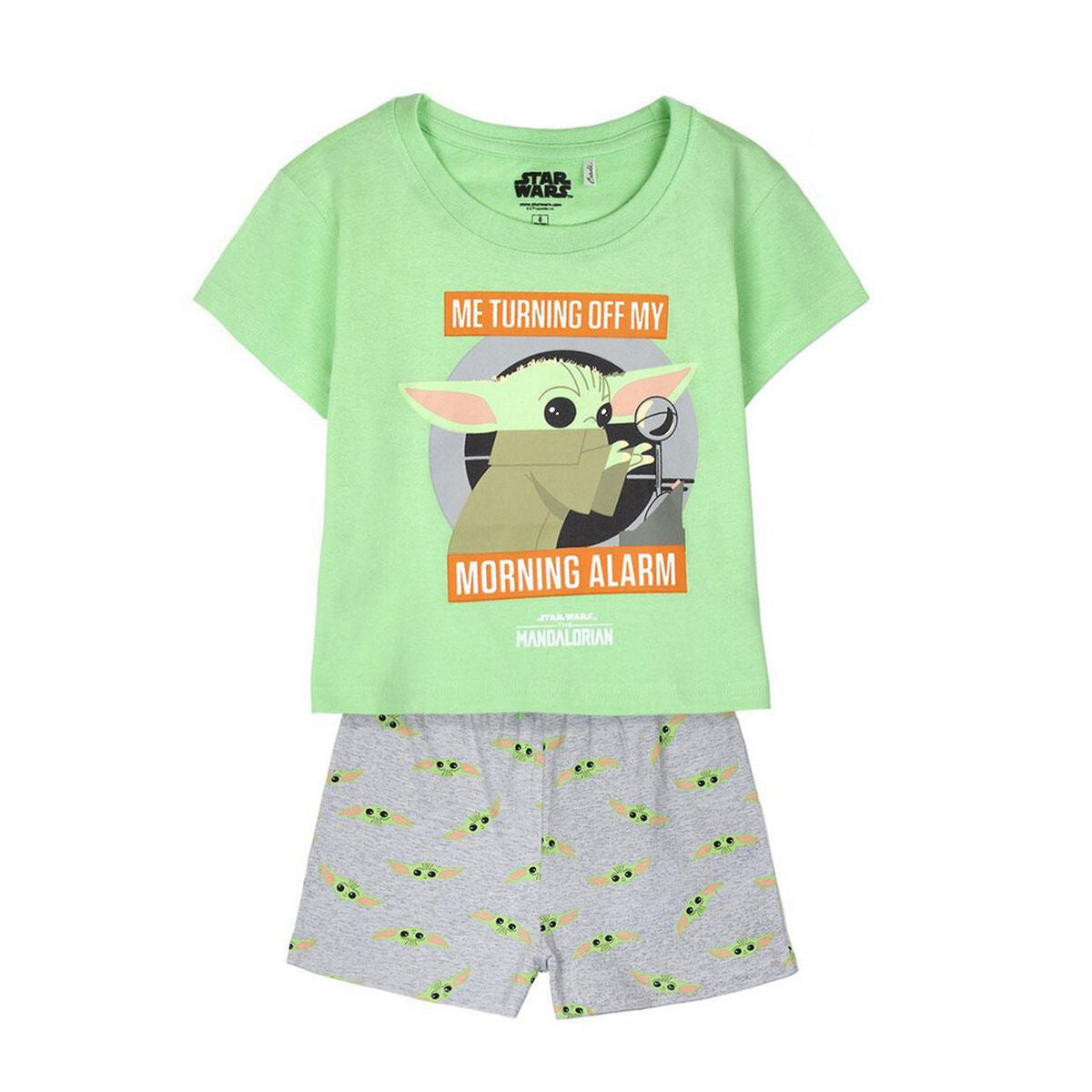 Pyjama Été Enfant – The Mandalorian (Baby Yoda) 100 % Coton Vert Clair