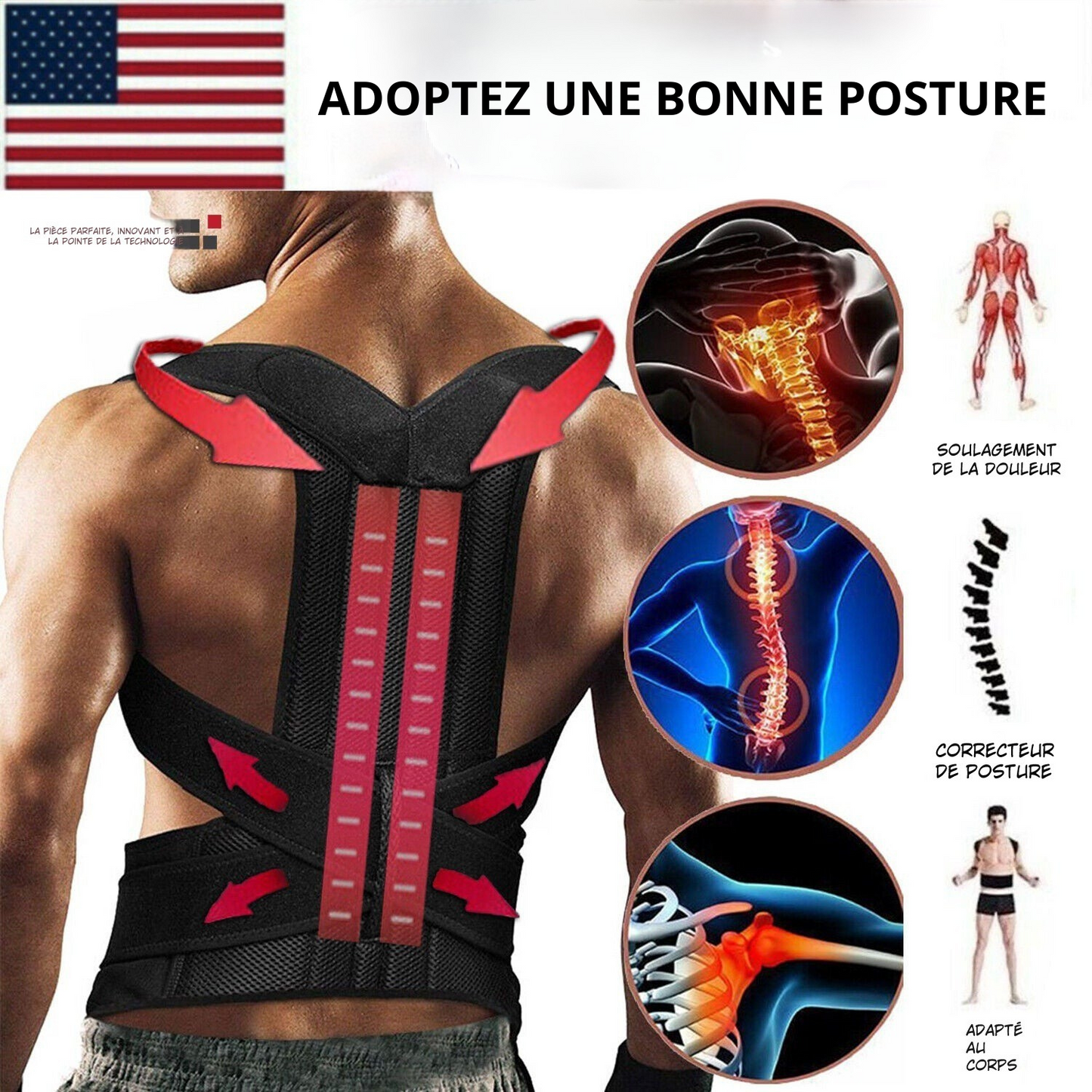 Correcteur de Posture Ajustable avec Soutien Lombaire – Soulage le Dos et Redresse les Épaules